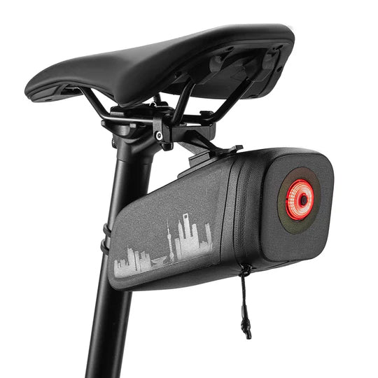 Waterproof Bike Saddle Bag with Smart Brake Light – Shockproof, Secure Mount, USB Rechargeable & All-Weather Ready