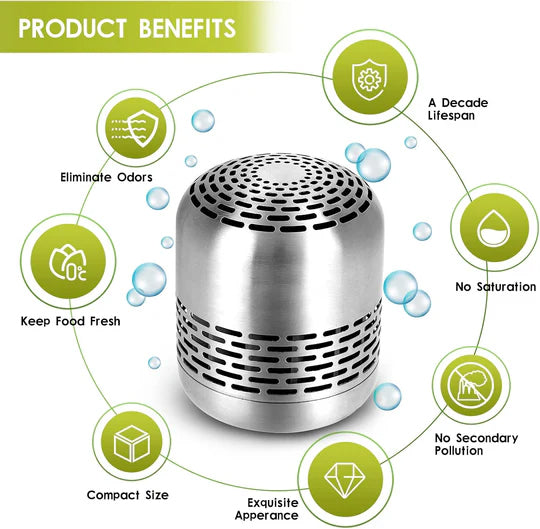 10-Year Fridge Deodorizer – Destroys Odors, Beats Baking Soda & Charcoal, No Refills Needed