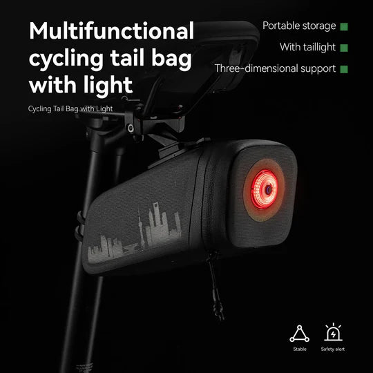 Waterproof Bike Saddle Bag with Smart Brake Light – Shockproof, Secure Mount, USB Rechargeable & All-Weather Ready