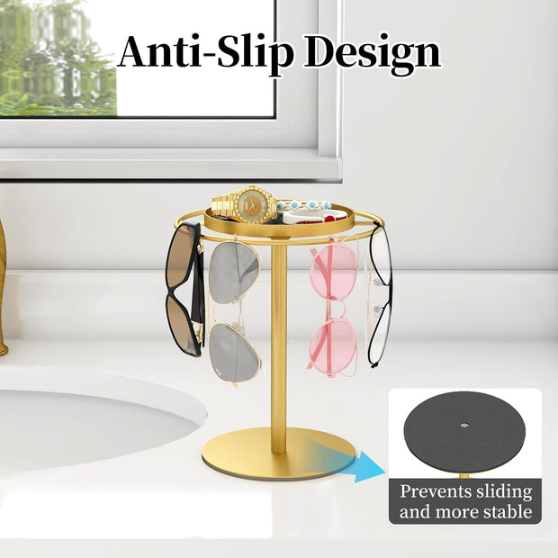 Modern Sunglasses Display Stand with Velvet Jewelry Tray – Metal, Elegant, Space-Saving