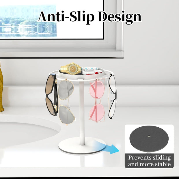 Modern Sunglasses Display Stand with Velvet Jewelry Tray – Metal, Elegant, Space-Saving