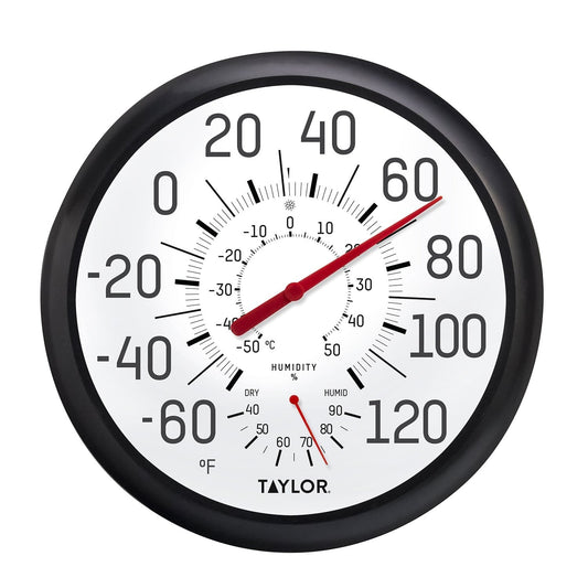 13.25" Black & White Thermometer & Hygrometer