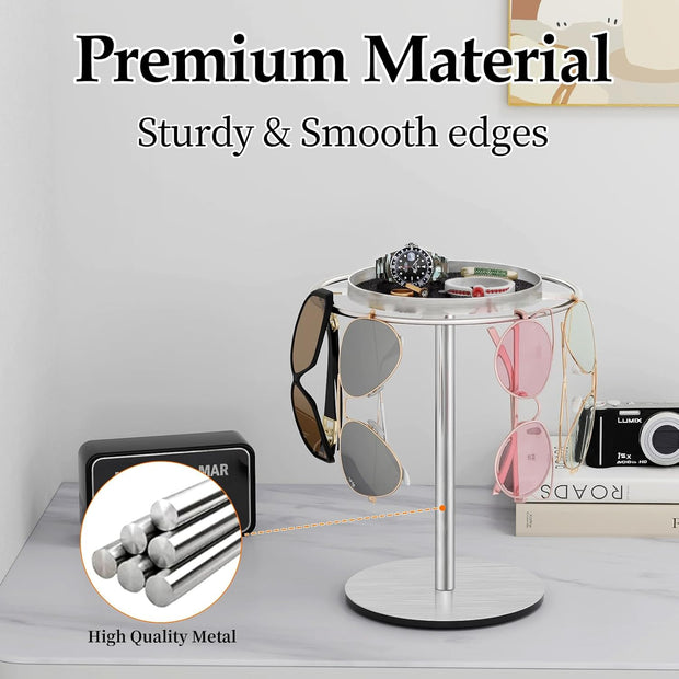 Modern Sunglasses Display Stand with Velvet Jewelry Tray – Metal, Elegant, Space-Saving