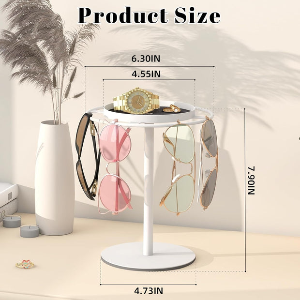Modern Sunglasses Display Stand with Velvet Jewelry Tray – Metal, Elegant, Space-Saving