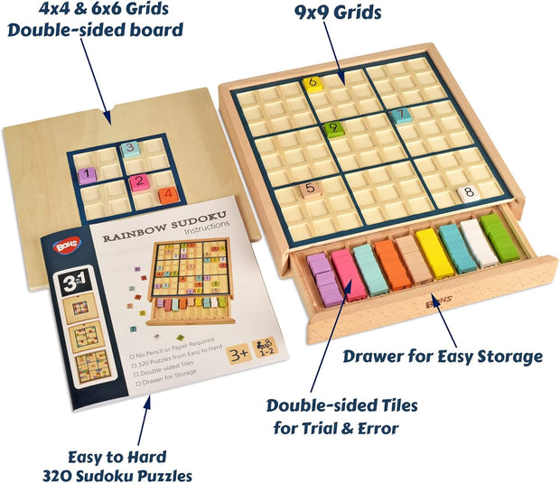 🎲 3-in-1 Wooden Sudoku Puzzle Game – Colorful Tiles, 320 Challenges & Drawer Storage for Kids & Families 🌈🧠
