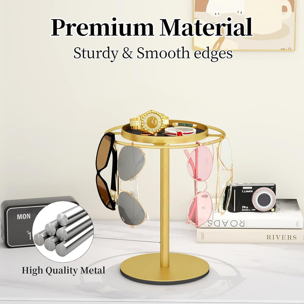 Modern Sunglasses Display Stand with Velvet Jewelry Tray – Metal, Elegant, Space-Saving