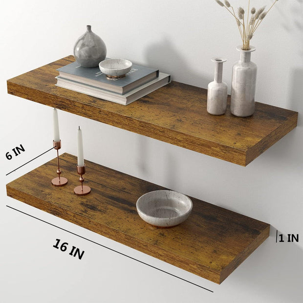 🌿 Rustic Charm Floating Shelves – Solid Pine Wood, Hidden Brackets, Heavy-Duty Display for Any Room (Set of 2)
