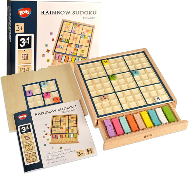 🎲 3-in-1 Wooden Sudoku Puzzle Game – Colorful Tiles, 320 Challenges & Drawer Storage for Kids & Families 🌈🧠