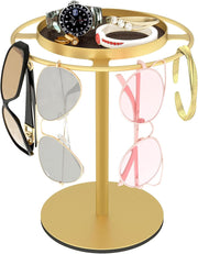 Modern Sunglasses Display Stand with Velvet Jewelry Tray – Metal, Elegant, Space-Saving