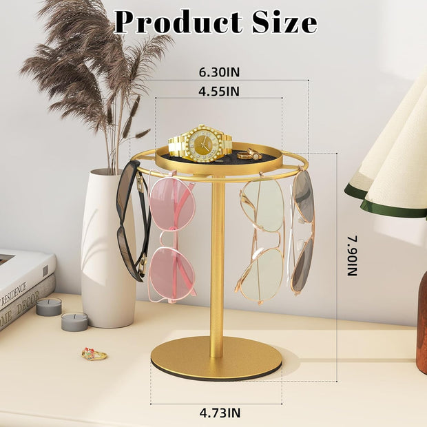 Modern Sunglasses Display Stand with Velvet Jewelry Tray – Metal, Elegant, Space-Saving