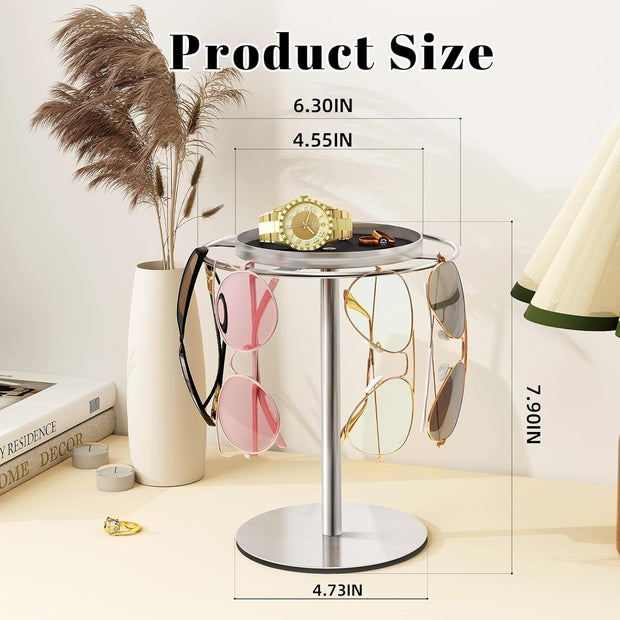 Modern Sunglasses Display Stand with Velvet Jewelry Tray – Metal, Elegant, Space-Saving