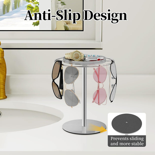 Modern Sunglasses Display Stand with Velvet Jewelry Tray – Metal, Elegant, Space-Saving