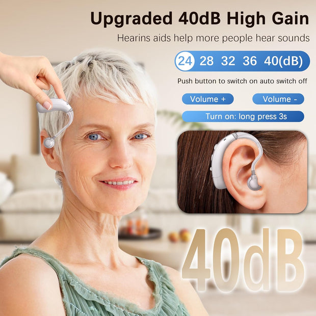 Rechargeable Hearing Aids for Seniors – Noise Cancelling, Volume Control, Behind-the-Ear Design