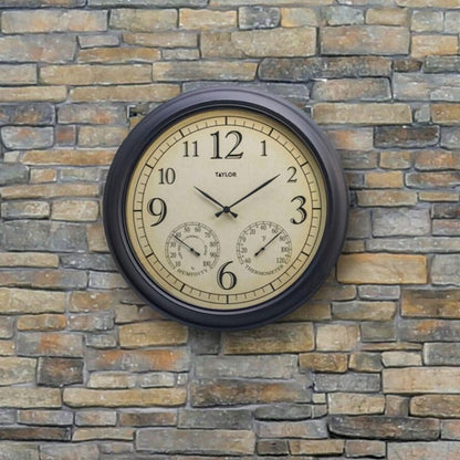 18.5" Bronze Metal Garden Clock with Hygrometer and Thermometer