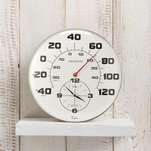 18" Metal Patio Thermometer & Clock