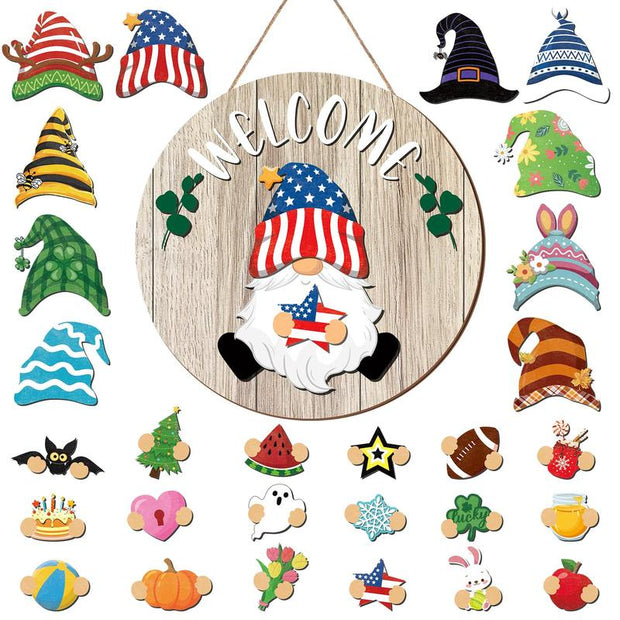 Interchangeable Magnetic Gnome Door & Wall Décor Set – 31-Piece Playful Wooden Gnome